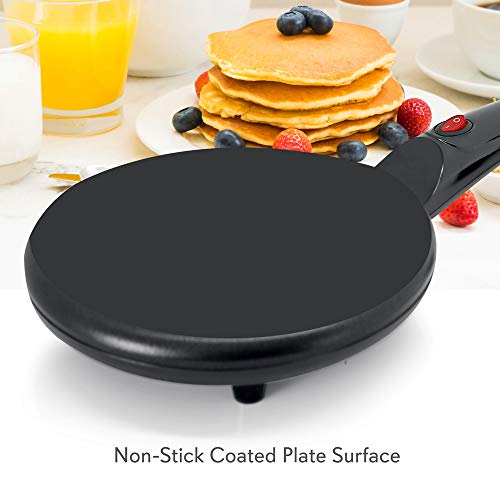 Crepe Maker - Cooks Crepes Bacon, Roti, Tortillas & Pancakes - Nonstick Cooktop - 8-Inch Cook Area With On/Off Switch, Automatic Temperature Control & Cool-Touch Handle - Includes Whisk & Spatula #TOP2