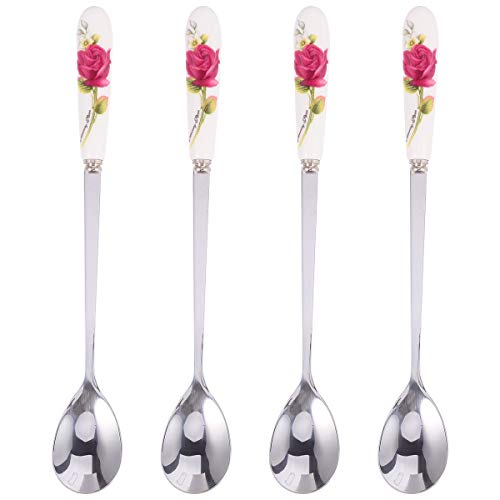 4 colheres de aço inoxidável com cabo de cerâmica talheres de cerâmica