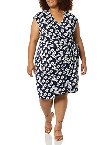 Image of Amazon Essentials Women's Classic Cap Sleeve Wrap Dress with V Neck, Pleated Waist (Available in Plus Size)