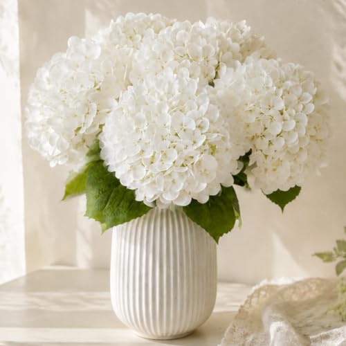 Bloom Witness 6 Stems White Hydrangea Artificial Flowers Real Touch 19.7in