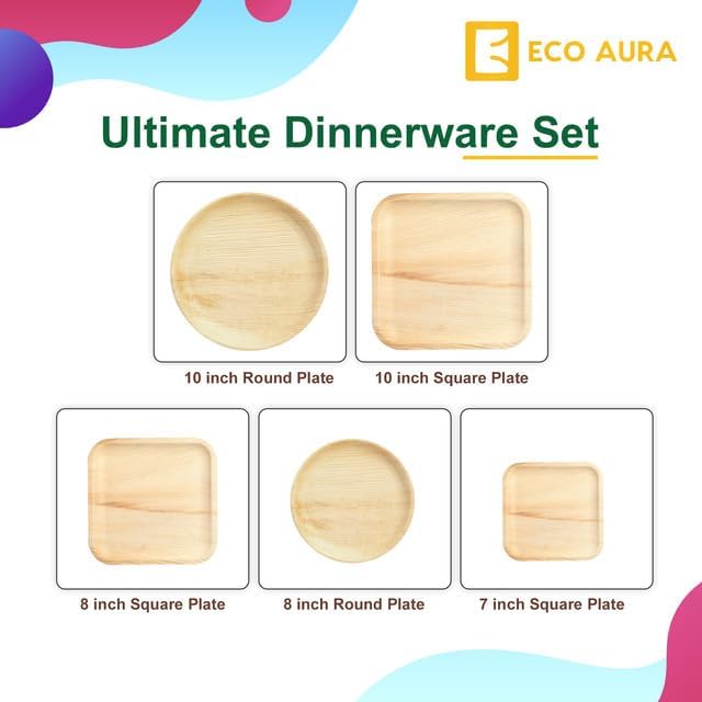Miniatura 5 de ECO AURA Platos redondos compostables de hoja de palma natural, biodegradables, desechables, como platos de bambú, platos ecológicos, perfectos para