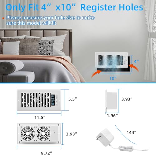 Rysmirs ABF-T4-W1 Smart Register Booster Fan 4 Inch X 10 Inch - Quiet Vent Fan Booster thumb #2