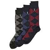 Polo Ralph Lauren Mens Crew Sock 3 Pair Pack - Soft and Lightweight Cotton Comfort Argyle Dress, Navy Multi, 12-17 Big Tall US