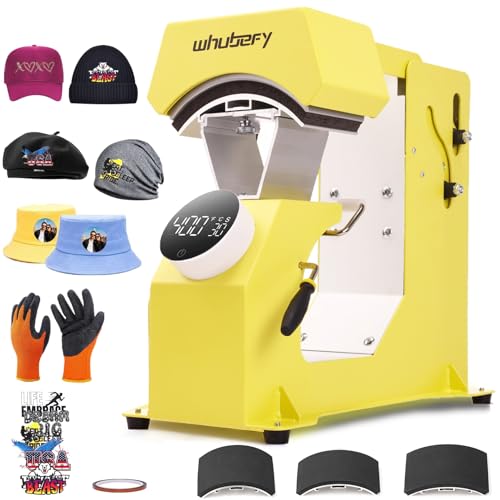 Whubefy 3-in-1 Auto Hat Heat Press Machine for Caps w/3pcs Interchangeable Platens, Automatic Release & Press, Knob-Style Digital Control for Hats T-Shirts Bags HTV and Sublimation Projects