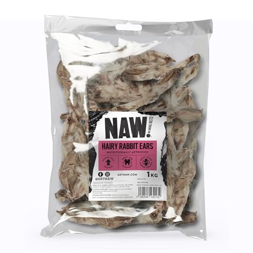 NAW Rabbit Ears For Dogs 1kg. Premium Hairy Rabbit Ear Dog Chews Made From 100% Natural Rabbit With Fur To Support Healthy Digestion