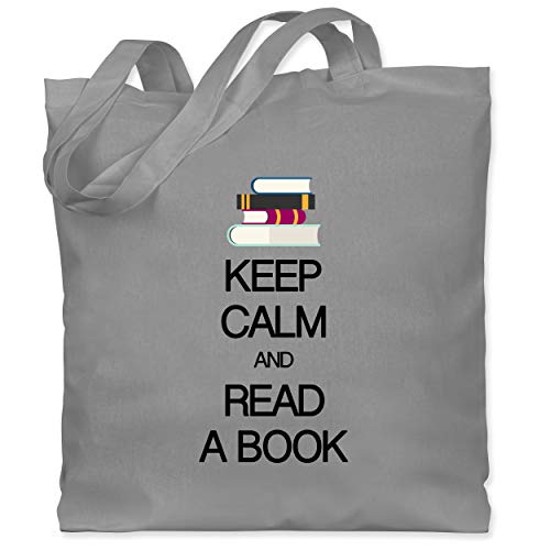 Keep calm - Keep calm and read a book - Unisize - Hellgrau - stoffbeutel lesen - WM101 - Stoffbeutel aus Baumwolle Jutebeutel lange Henkel