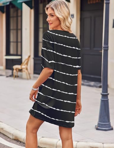 Image of Ekouaer Sleep Shirts for Women Nightgown Short Sleeves T shirt Night Dress Round Neck Womans Nightgown with Pocket S-XXL