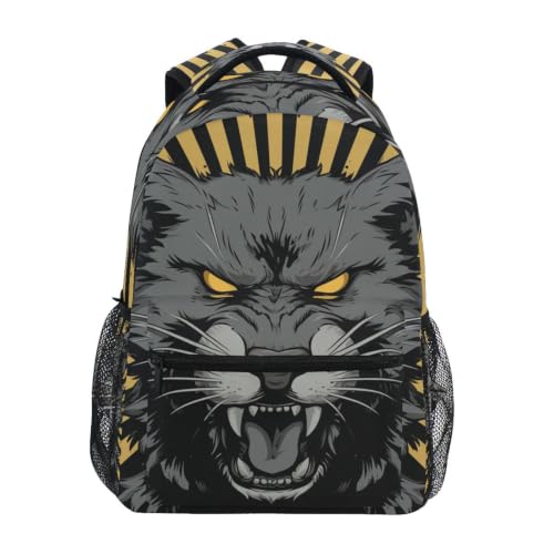 Sac à dos scolaire chat noir aux yeux jaunes au design élégant et moderne