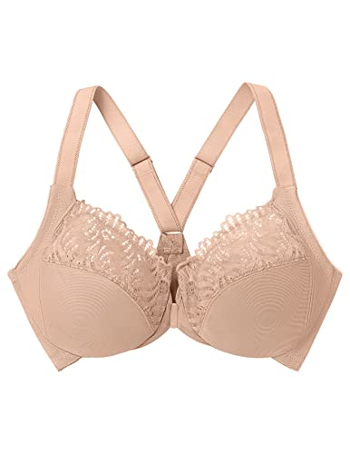 Glamorise Womens Front-Close T-Back Wonderwire Underwire #1246 Full Coverage Bra, Café, 42Dd Us #TOP4