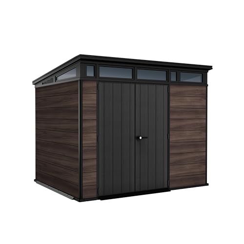 Keter Signature Shed 9x7ft – Rosewood Pent Garden Storage Shed | Heavy-Duty Resin Wood-Effect Design | Lockable Double Doors | Weatherproof & Maintenance-Free | 11.05m³ Capacity