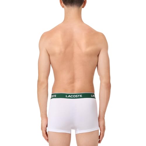 Lacoste Men\'s Cotton Stretch Essentials Trunks, 5-pack (Amazon Exclusives), Black/White/Silver Chine, Large