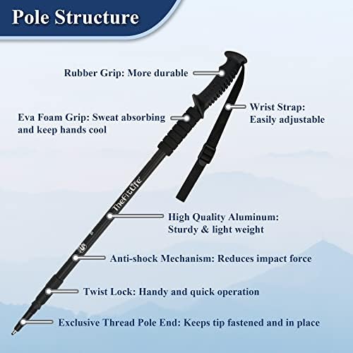TheFitLife Nordic Walking Trekking Poles - 2 Packs with Antishock and Quick Lock System, Telescopic, Collapsible, Ultralight for Hiking, Camping, Mountaining, Backpacking, Walking, Trekking (Black) - 1