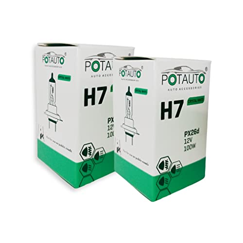 Image of Potauto H7 CRYSTAL WHITE Head Light Halogen Bulb For Car, 12V 100W - PX26d | 4300k | Pack of 2