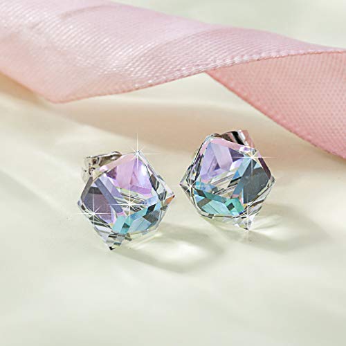 Cube Austrian Crystal Drop Stud Earrings For Women Fashion S925 Sterling Silver Hypoallergenic Jewelry (Vitrail Light) #TOP7