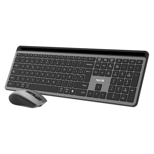 NGS Eclipse Kit - Combo Teclado y Ratón Idioma Español QWERTY Multifunción Recargable, 12 Teclas Multimedia, Compatibilidad Universal, Multidispositivo, dpi 800/1200/1600, Diseño Minimalista