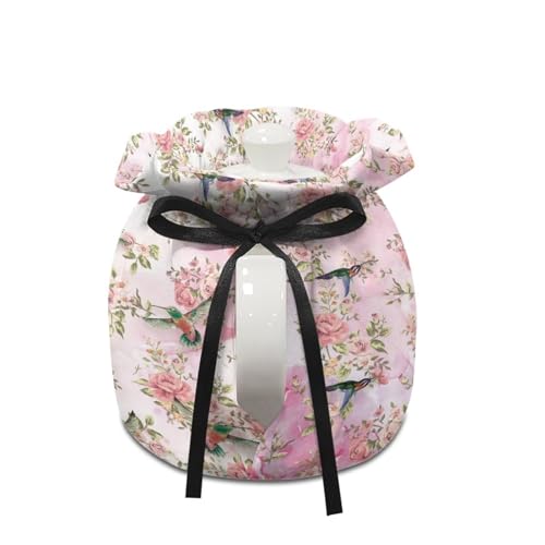 Image of Hummingbird Pink Rose Tea Pot Cozies, Machine Washable Fabric Kitchen Teapot Dust Cover Breakfast Warmer Insulation and Keep Warm, Home Christmas Decor