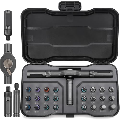 Doaho 24 in 1 Magnetic Ratchet Screwdriver Set Mini Switchable Screwdriver Set with Detachable Ratchet Handle Portable Repair Driver for Furniture Computer Bicycle Electronics Home Improvement