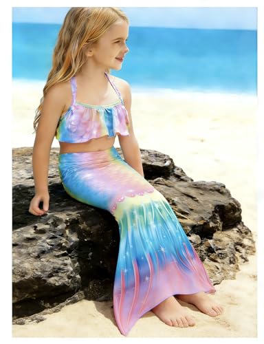Image of GALLDEALS Girls 3 Piece Swimsuit Bathing Suits Bikini with Cover Up Skirt 3 to 12 Years