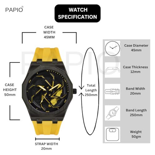 Image of PAPIO Men's Sports Watch, Black Case with Interchangeable Silicone Straps, Geometric Pattern Dial, Multiple Colors Available