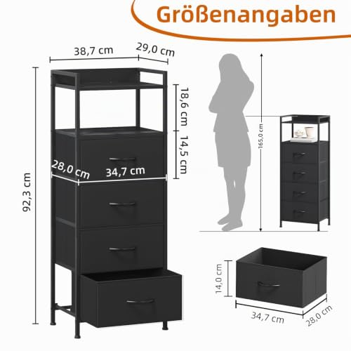 Somdot Kommode for Schlafzimmer, 4 Schubladen, offenes Regal, Schwarz – Ansicht 2