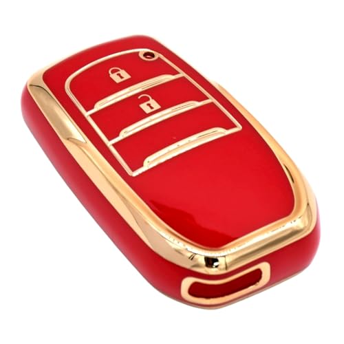 Image of KMH TPU Gold Car Smart Key Cover Compatible for Toyota Innova Crysta 2 Push Button Smart Flip Key Shell Case Holder, Full Key Protection (Red Gold) Pack of 2