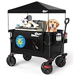 Portal Festival Beach Trolley on Wheels with Canopy Folding 350L XXL Heavy Duty Camping Trolley Cart with Brakes Open Tailgate Pull along Wagon Collapsible Garden Hand Truck Trailer Buggy