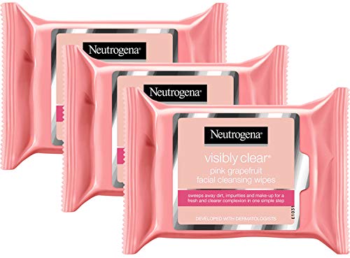 Neutrogena Visible Clear Facial Cleansing Wipes with Pink Grapefruit, 25 Count (Pack of 3)