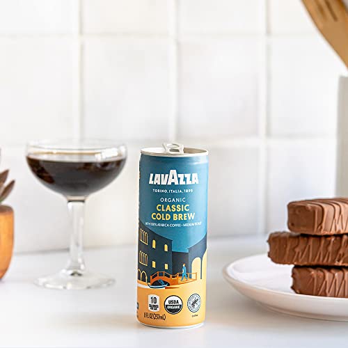 Lavazza Organic Classic And Cappuccino Cold Brew Coffee 100% Arabica, Usda Certified Organic, Rainforest Alliance Certified, (Pack Of 8 - 4 Cans Of Each Blend) 4 Lavazza Classic- Balanced, Complex, Sweet, Medium Roast And 4 Lavazza Cappuccino- Balanced, Creamy, Dark Roast #TOP3