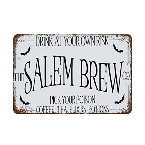 Vintage Metal Tin Sign Halloween Coffee Bar Funny Holiday Quote Wall Plaque Home Cafe Bar Farmhouse Fall Halloween Retro Wall Art Decor 12x16 inch