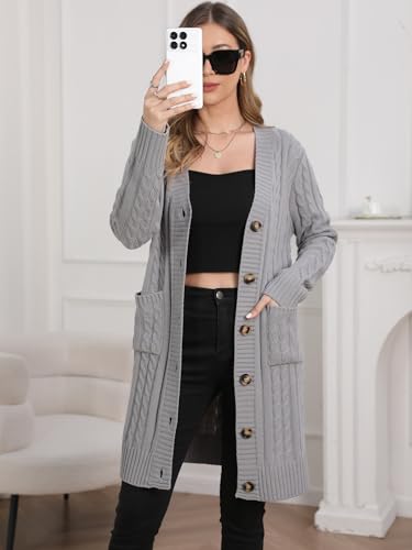 Image of Womens Cardigan Sweaters Cable Knit Sweater 2026 Fall Winter Chunky Open Front Button Down Coats with Pockets