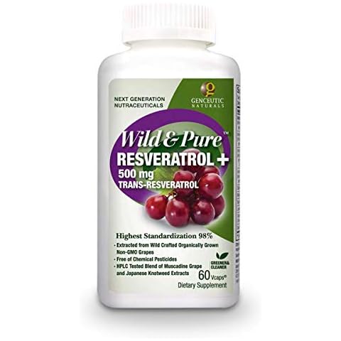 Genceutic Naturals Wild & Pure Resveratrol Vegetarian Capsules, 60-Count | Promotes Heart Health | Anti Ageing | Overall Wellness Cover