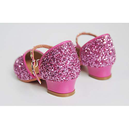 Phorecys Girls Pretty Glitter Closed Toe Kitten Heels Pearl Strap Buckle Latin Dance Shoes Outdoors4
