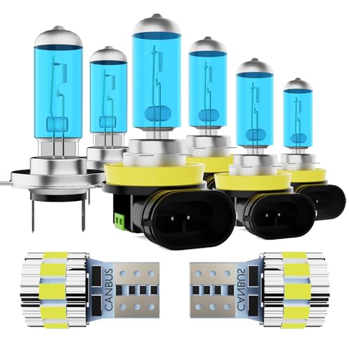 Image of Headlight Bulbs Fit For Ford Fusion 2006-2018, 300% Ultra Brighter Halogen Headlight Bulb And License Plate Lights Combo, H7 H11 H11 High Low Beam Fog Lights, 6500k White Light, Pack of 8
