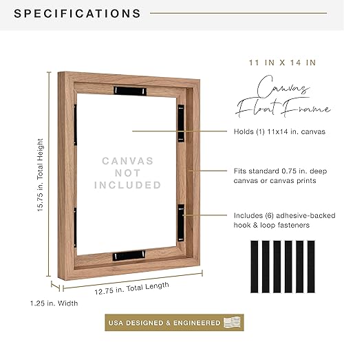 Image of MCS Canvas Float Frames 11x14 Frame, Walnut Woodgrain for Finished Canvases, Vertical & Horizontal Wall Hanging Large with Adhesive for Canvas Paintings (1-Pack)