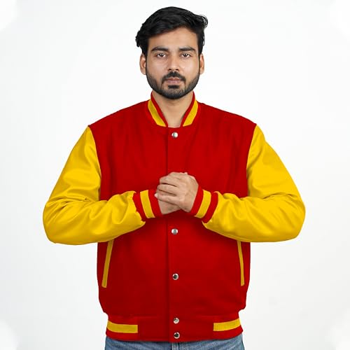 Image of Men's Fashion Varsity Jacket Causal Slim Fit Wool Letterman Baseball Bomber Jackets