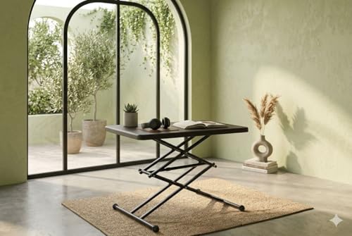 Image of Space Magic Scissor Height-Adjustable Rectangular Multi-Purpose Contemporary Plastic Folding Table (Brown, 2x1.5 ft)
