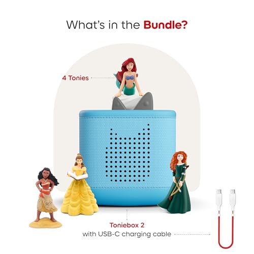 Image of Toniebox 2 Audio Player Disney Princess Bundle for Kids 3+ with Ariel, Moana, Merida, and Belle - Sky Blue