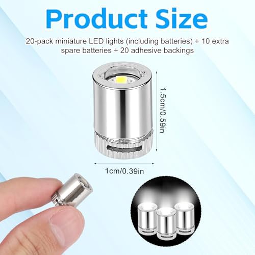 20pcs LED Mini Lights for Dollhouse, Battery Operated Miniature LED Lights with 10 Batteries & 20 Adhesive Pads Micro Spotlight for Crafts Displays Artwork (Cold White) - 1