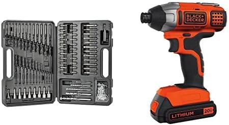 BLACK+DECKER BDA91109 Combination Accessory Set, 109-Piece with BLACK+DECKER BDCI20C 20V MAX Lithium Impact Driver w/ 109 PC Drill & Screwdriver Set