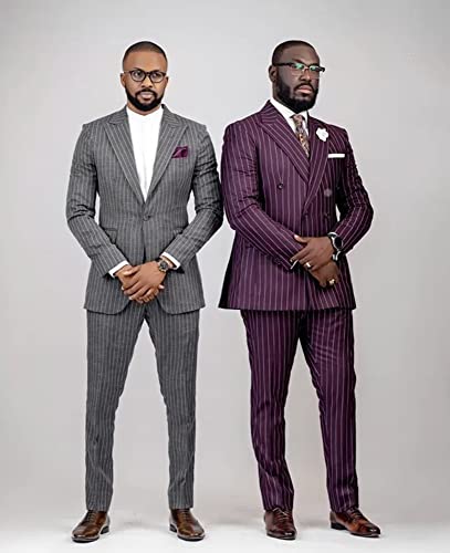 Men's Stripe Two Pieces Tuxedos Double Breasted Buttons Peak Lapel Suit for Wedding Business2