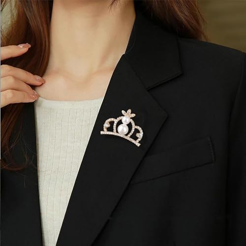 Image of YUNXI King Queen Royal Crown Brooch For Women Men Fashion Gold Silver Rhinestones Crystal Brooches Pin Wedding Party Banquet Birthday