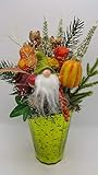  Seidenblumengesteck Herbstgesteck Kunstfloristik Wichtel Kürbis Beeren Tanne