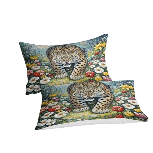 Housse de couette léopard de neige 260x220cm en microfibre douce pour grand lit