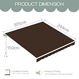 UNIONLINE Retractable Manual Awning, 3x2.4m DIY Folding Awning with Hand Crank Patio Garden Sun Shade Canopy Gazebo, Anti-UV and Waterproof for Courtyard, Balcony, Restaurant(Brown) - Image 7