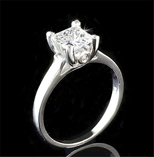Venetia Top Grade 1.5 Carat Supreme Realistic Princess Cut Solitaire Simulated Diamond Ring Platinum Plated 925 Silver Cz Cubic Zirconia Swarovski 1Sq8 #TOP1