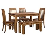 B.R.A.S.I.L.-Möbel TableChamp Dining Table Set for Six Rio Pine with Bench and Four Chairs Brazil...