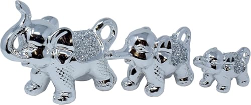 Image of JAYOGLA Silver Set of 3 Sparkle Elephants Diamante Decorative Statue Art Figure Ornament