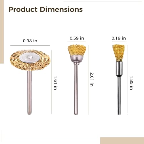 Image of Mini Wire Brush Set, 90 Pieces Brass Cleaning and Polishing Kit, 3 mm Shank, Includes Cup, Wheel, and Pen Brushes, Metal Rust Removal Accessories for Rotary Tool, Drill, Automotive, Workshop Use