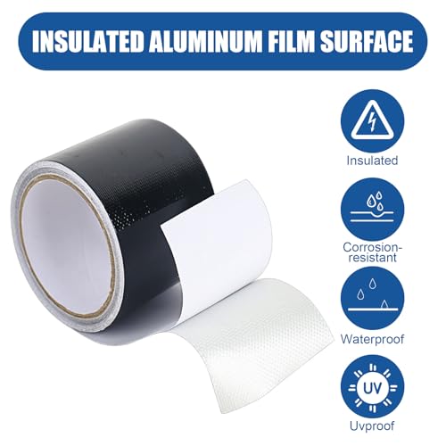 DMJJSD® Reparaturklebeband für Gewebeplanen 6M*8CM PE Planenband Hoher Klebekraft Wasserdicht LKW-Plane Reparatur Spezialband Reparatur Klebeband für lkw Gewebeplane planen Flicken(Schwarz)