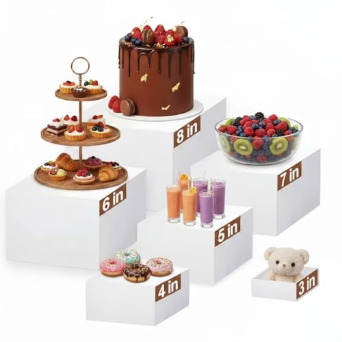 Oursouion - Oursouion Buffet-Erhöhungen, Lebensmittel-Präsentationsständer – 6-teiliges Sockel-Set (weiß, 7,6–20,3 cm) – mehrere Höhen für Desserttisch